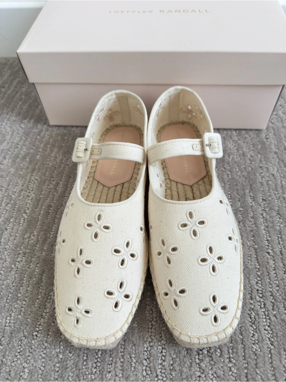 Loeffler Randall Clover Natural Embroidered Espadrille Mary Jane Size 7 Coastal